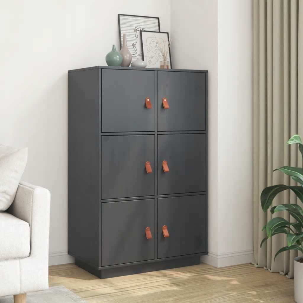 Highboard Grau 67x40x108,5 cm Massivholz Kiefer